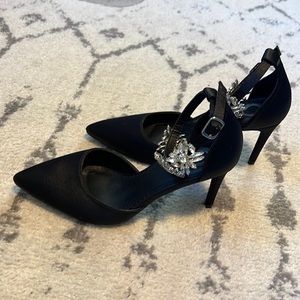 NWOT Black heels with jeweled strap